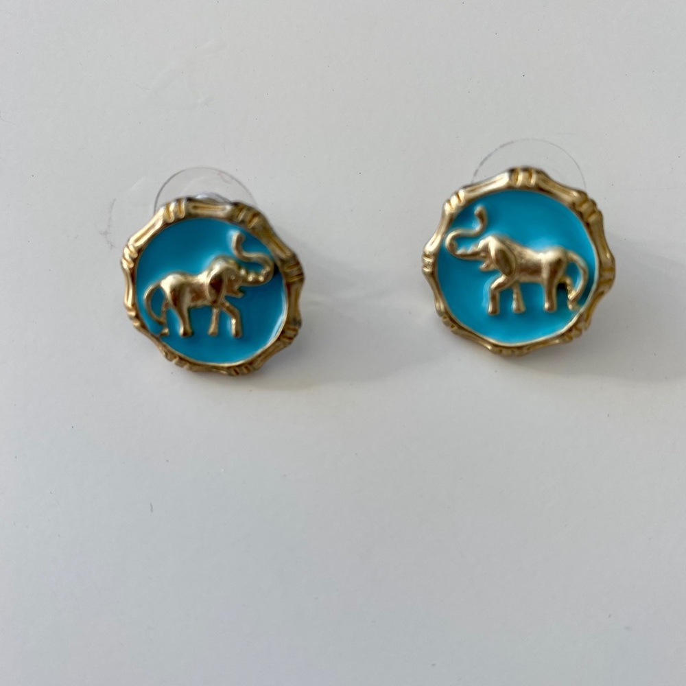 Fornash Blue and Gold Elephant Earrings